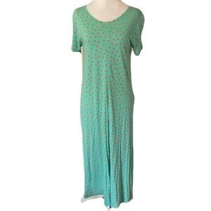 Gudrun Sjoden Small Turquoise Maxi Dress with Orange Polka Dots Soft Artsy